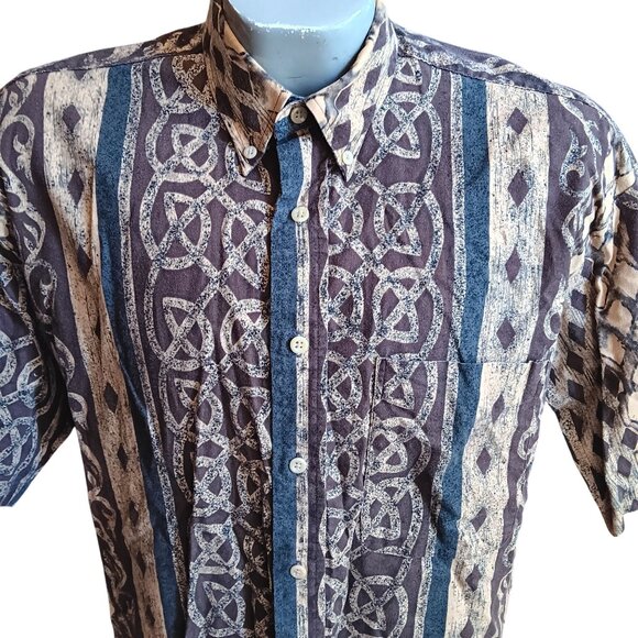 Medium Vintage Career Club Hawaiian Shirt Button-Up 100% Cotton Geometric Celtic - Picture 2 of 5